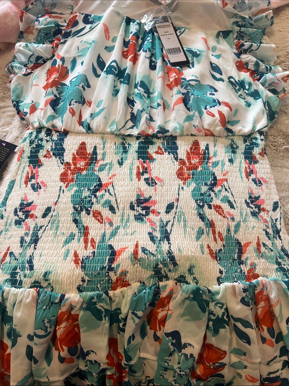 bebe White Floral Mini Dress with Teal and Coral Accents - Picture 13 of 14